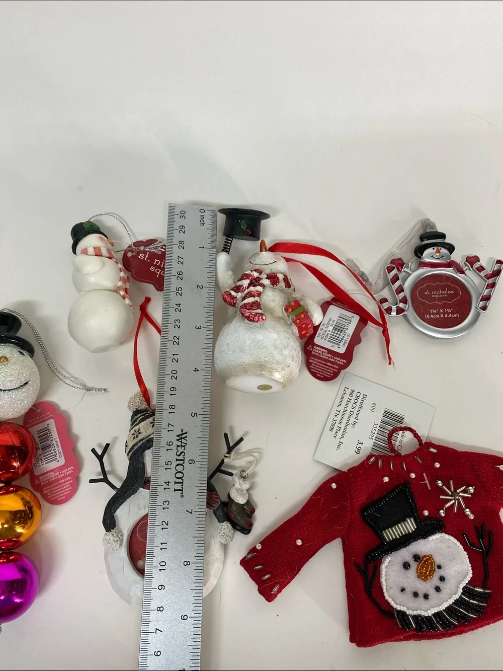 St. Nicholas Square Cracker Barrel Multicolor Snowman Ornament Lot of 8 Holiday